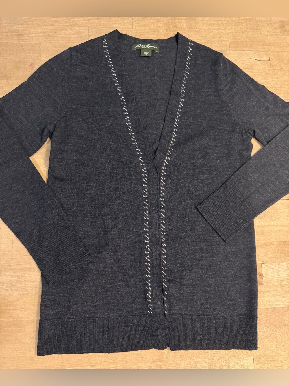 Eddie Bauer Women's merino wool Dark gray snap button Cardigan stud detail